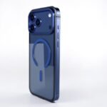 Magnetic Transparent Metal Case for iPhone 17 Pro Navy Blue