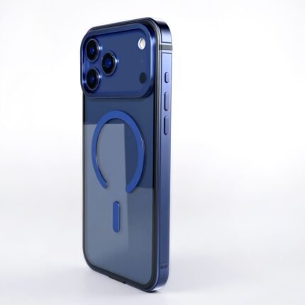 Magnetic Transparent Metal Case for iPhone 17 Pro Navy Blue